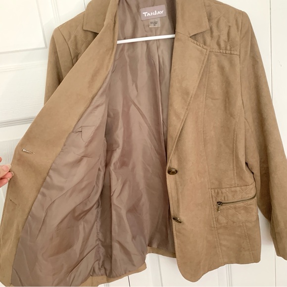 TANJAY Faux-Suede Camel Color Blazer Jacket Women’s Size 10 - Picture 4 of 8